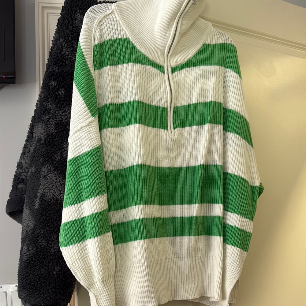 Green and White Striped Women's Sweater